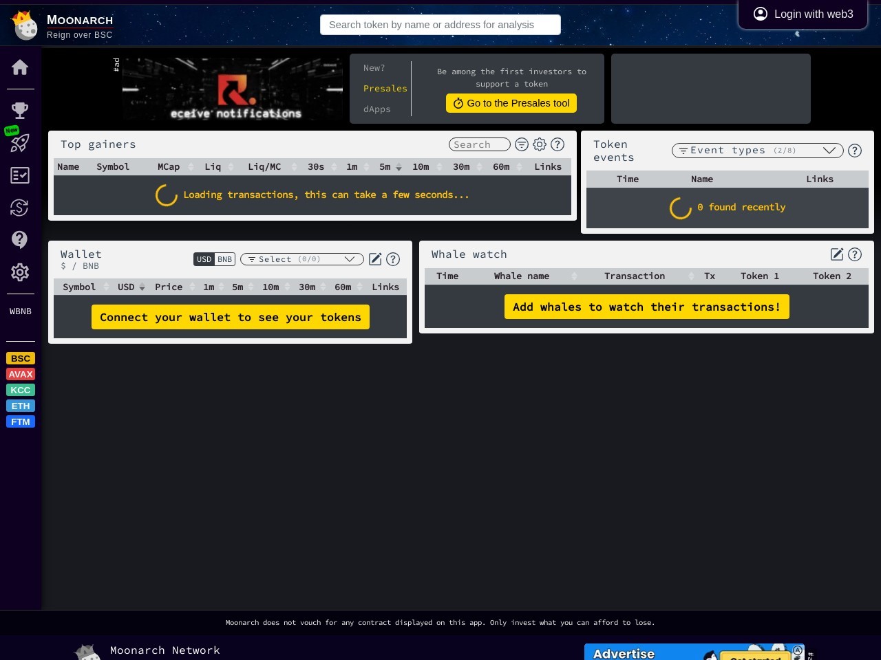 Moonarch BSC crypto trading tools